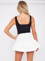 Shirred High Waist Puffball Mini Skirt