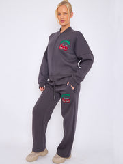 Mon Cheri Embroidered Oversized Bomber Style Fleece Zipper Co-ord