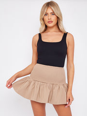 Shirred High Waist Puffball Mini Skirt
