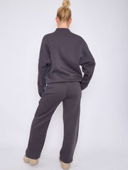 Mon Cheri Embroidered Oversized Bomber Style Fleece Zipper Co-ord