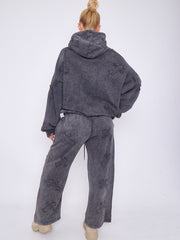 Acid Wash Oversized Crucifix Embroidered Hooded Fleece Co-ord