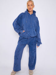 Acid Wash Oversized Crucifix Embroidered Hooded Fleece Co-ord