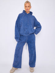 Acid Wash Oversized Crucifix Embroidered Hooded Fleece Co-ord