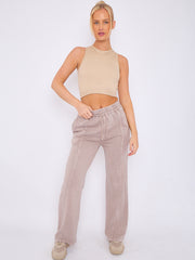 Acid Wash Wide Leg Fleece Joggers