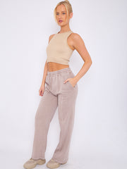 Acid Wash Wide Leg Fleece Joggers