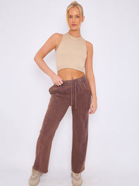 Fleece Jogger mit Säurewäsche mit weitem Bein - Light Chocolate