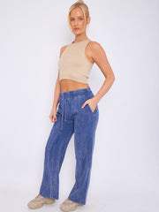 Acid Wash Wide Leg Fleece Joggers