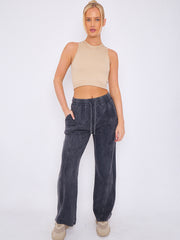 Acid Wash Wide Leg Fleece Joggers
