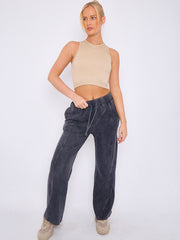 Acid Wash Wide Leg Fleece Joggers