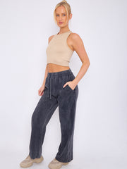 Acid Wash Wide Leg Fleece Joggers