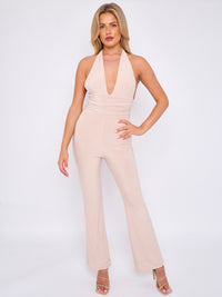 Open Back Halter Jumpsuit - Stone