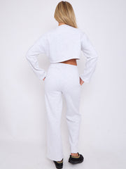Seam Detail Oversized Crop Top & Joggers Fleece Co-ord