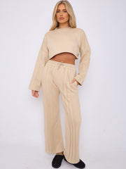 Seam Detail Oversized Crop Top & Joggers Fleece Co-ord