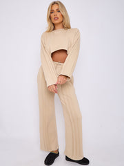 Seam Detail Oversized Crop Top & Joggers Fleece Co-ord