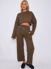 Seam Detail Oversized Crop Top & Joggers Fleece Co-ord