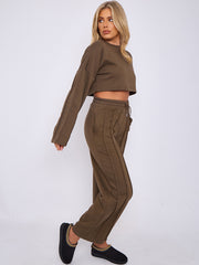 Seam Detail Oversized Crop Top & Joggers Fleece Co-ord