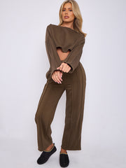 Seam Detail Oversized Crop Top & Joggers Fleece Co-ord