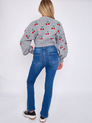 Cherry Detail Oversized Cropped Knitted Jumper