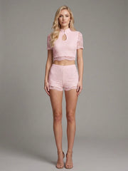 Keyhole Neckline Lace Two-Piece Shorts Set