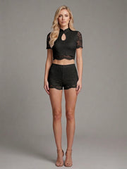 Keyhole Neckline Lace Two-Piece Shorts Set