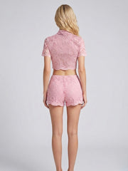 Keyhole Neckline Lace Two-Piece Shorts Set