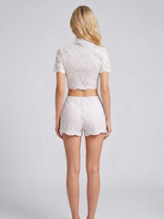 Keyhole Neckline Lace Two-Piece Shorts Set