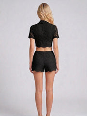 Keyhole Neckline Lace Two-Piece Shorts Set