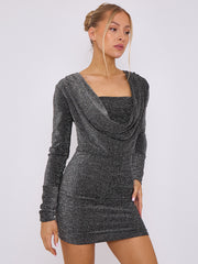 Lurex Draped Cowl Neck Slinky Dress
