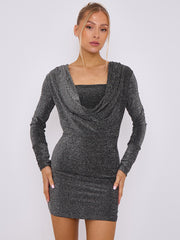 Lurex Draped Cowl Neck Slinky Dress