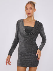 Lurex Draped Cowl Neck Slinky Dress