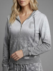 Diamanté Acid Wash Zip Hoodie & Shorts Co-Ord Set