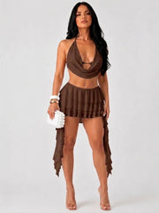 Halter Neck Crop Top and Ruffle Mini Skort Co-Ord