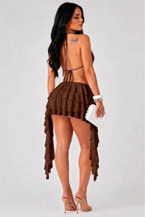 Halter Neck Crop Top and Ruffle Mini Skort Co-Ord