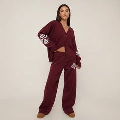 Knitted Buttoned Cardigan & Wide Leg Trouser Co-ord