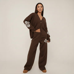 Knitted Buttoned Cardigan & Wide Leg Trouser Co-ord