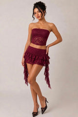 Lace Tube Top & Ruffle Mini Skirt Co-Ord Set