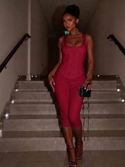 Corset-Inspired Seam Detailing Top & Capri Legging Set