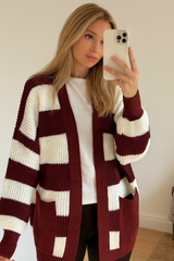 Balloon Sleeves Striped Open Cardigan