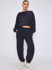 Acid Wash Sweatshirt & Jogger Bubble Hem Tracksuit
