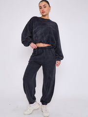 Acid Wash Sweatshirt & Jogger Bubble Hem Tracksuit