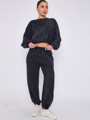 Acid Wash Sweatshirt & Jogger Bubble Hem Tracksuit