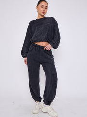 Acid Wash Sweatshirt & Jogger Bubble Hem Tracksuit