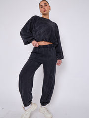 Acid Wash Sweatshirt & Jogger Bubble Hem Tracksuit