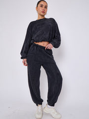 Acid Wash Sweatshirt & Jogger Bubble Hem Tracksuit