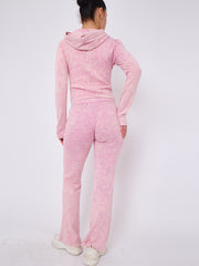 Acid Wash Zip Up Hood & Ribbed Flared Trouser Set