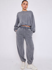Acid Wash Sweatshirt & Jogger Bubble Hem Tracksuit