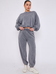 Acid Wash Sweatshirt & Jogger Bubble Hem Tracksuit