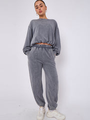 Acid Wash Sweatshirt & Jogger Bubble Hem Tracksuit