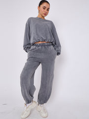 Acid Wash Sweatshirt & Jogger Bubble Hem Tracksuit
