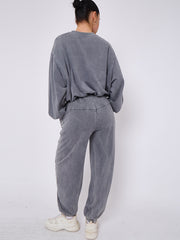 Acid Wash Sweatshirt & Jogger Bubble Hem Tracksuit